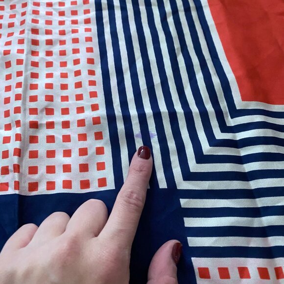 Vintage Echo Silk Scarf 26" Geometric Rolled Hem Blue White Red - Picture 2 of 4